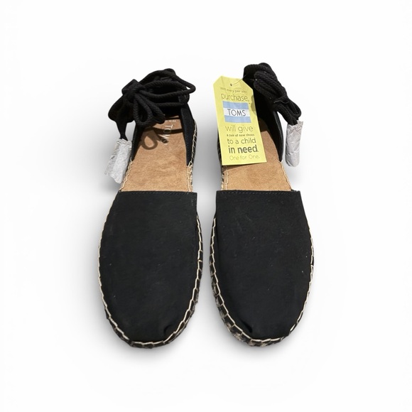 Toms Black Katalina Suede Lace-Up Espadrille Flats with Braided Jute Sole NWT - Picture 2 of 3